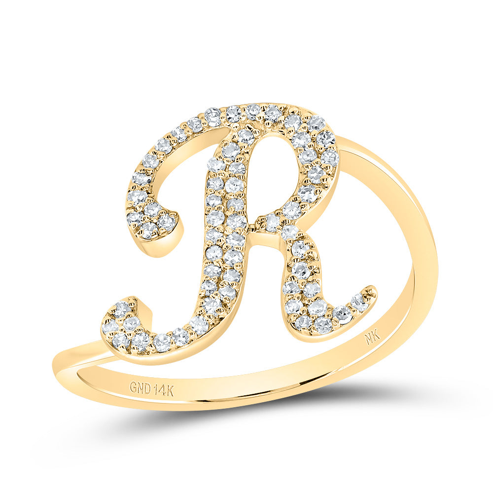 14K Yellow Gold 1/5 CTW-Natural Diamond Gift Initial "R" Ring 1.98 Gram