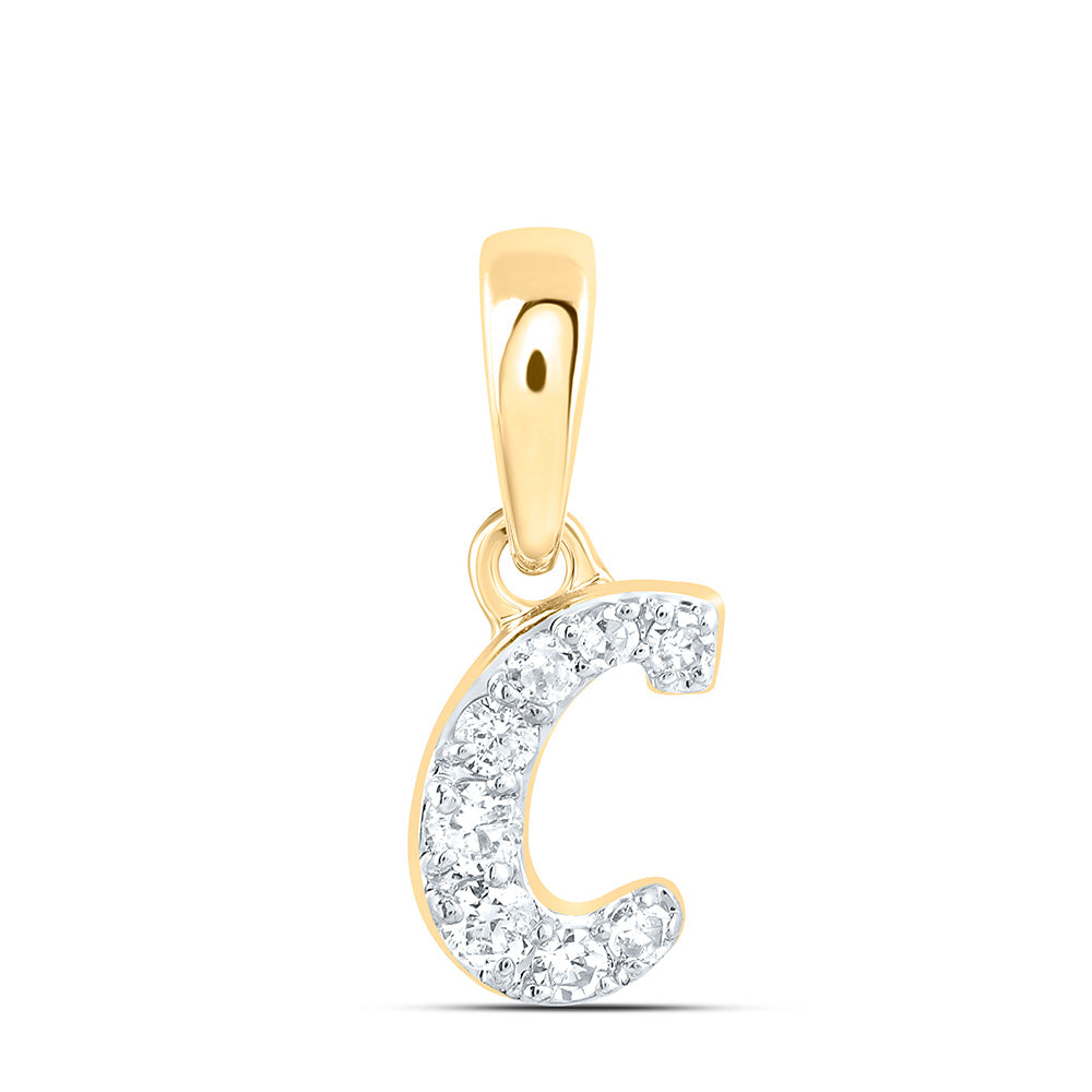 10K Yellow Gold 1/20 CTW-Natural Diamond Gift Initial "C" Pendant 0.22 Gram