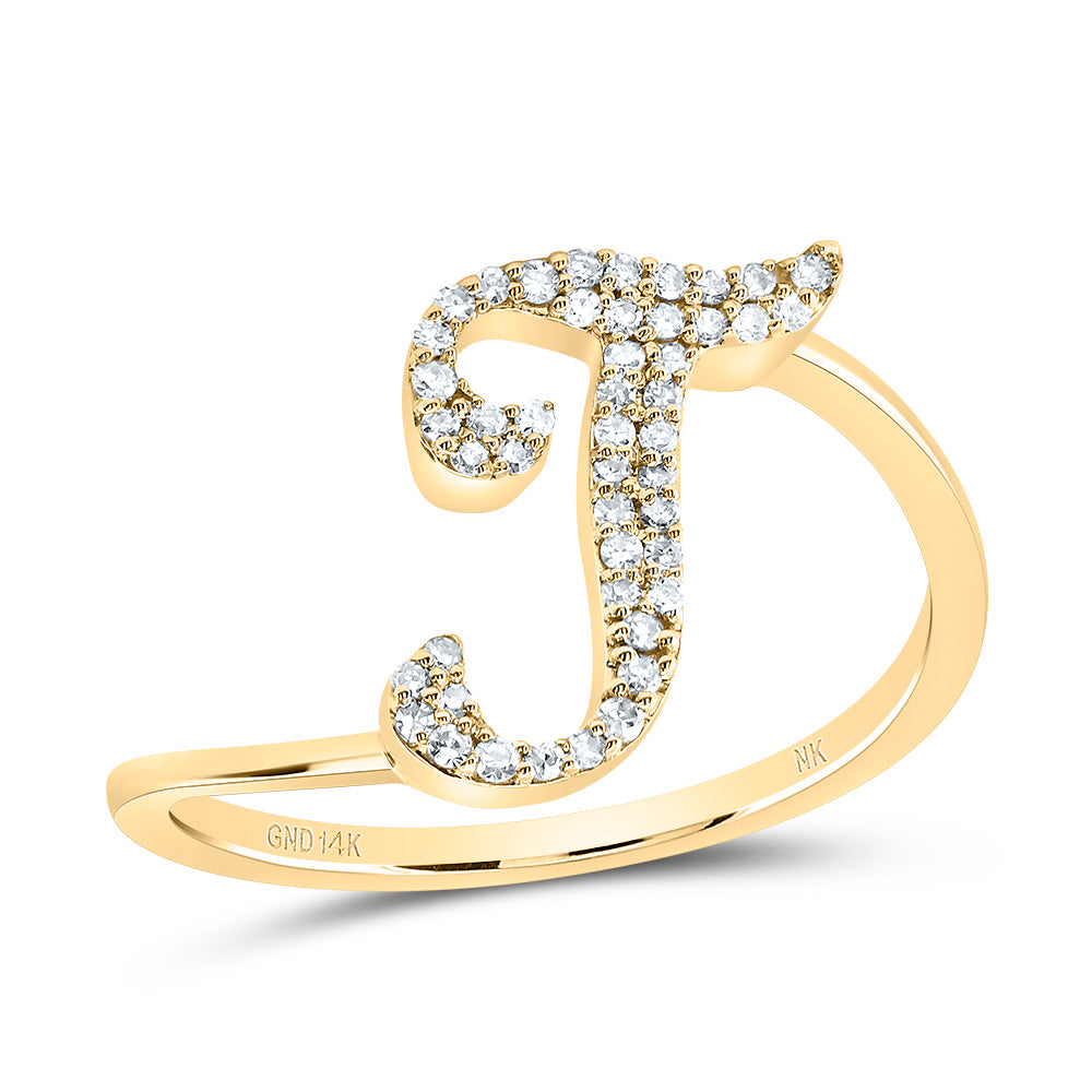 14K Yellow Gold 1/8 CTW-Natural Diamond Gift Initial "T" Ring 1.70 Gram