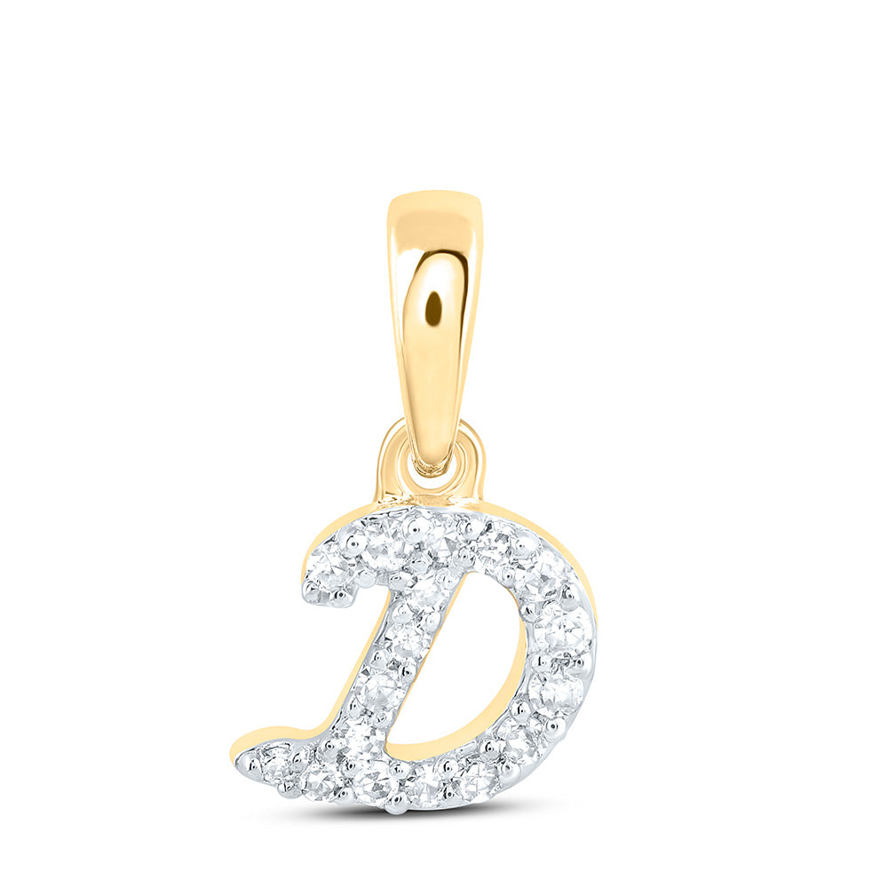 10K Yellow Gold 1/20 CTW-Natural Diamond Gift Initial "D" Pendant 0.26 Gram