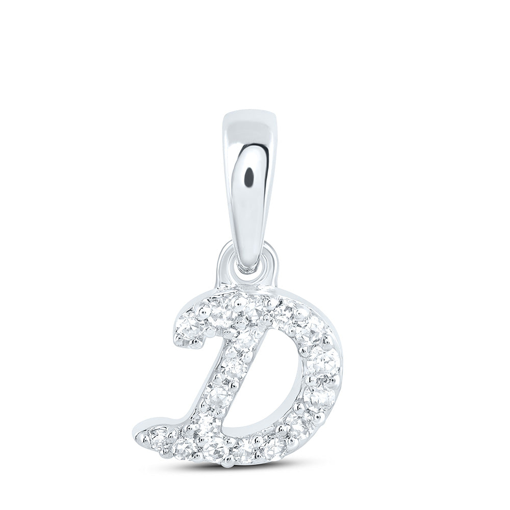 10K White Gold 1/20 CTW-Natural Diamond Gift Initial "D" Pendant 0.32 Gram