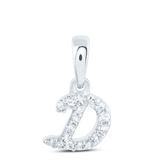 10K White Gold 1/20 CTW-Natural Diamond Gift Initial "D" Pendant 0.32 Gram