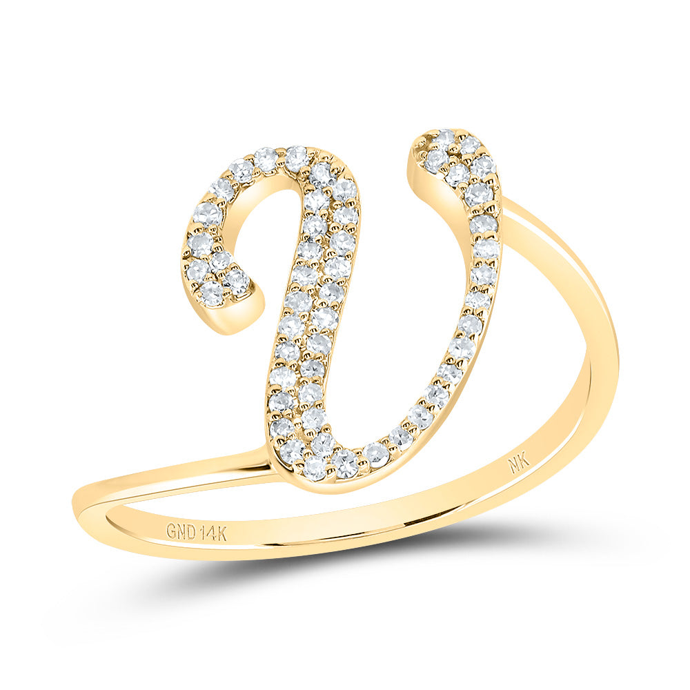 14K Yellow Gold 1/6 CTW-Natural Diamond Gift Initial "V" Ring 1.96 Gram