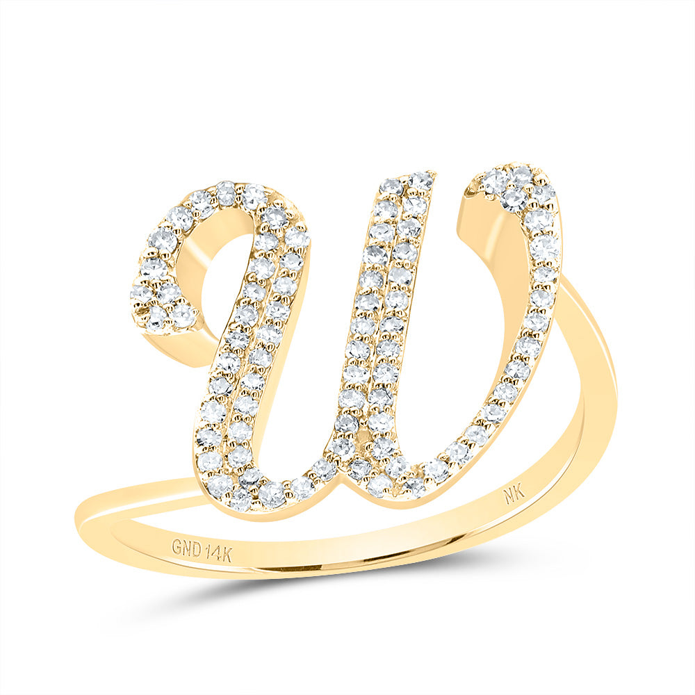 14K Yellow Gold 1/4 CTW-Natural Diamond Gift Initial "W" Ring 2.58 Gram