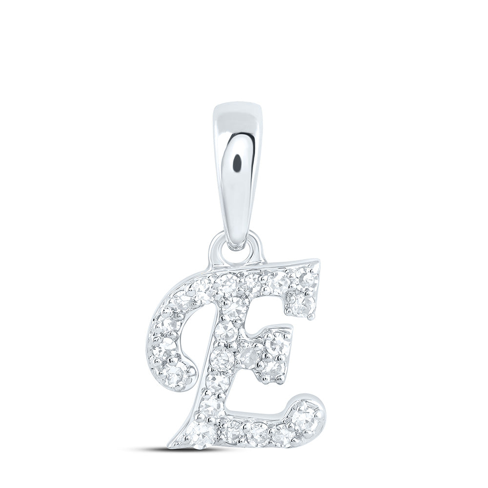 10K White Gold 1/12 CTW-Natural Diamond Gift Initial "E" Pendant 0.38 Gram