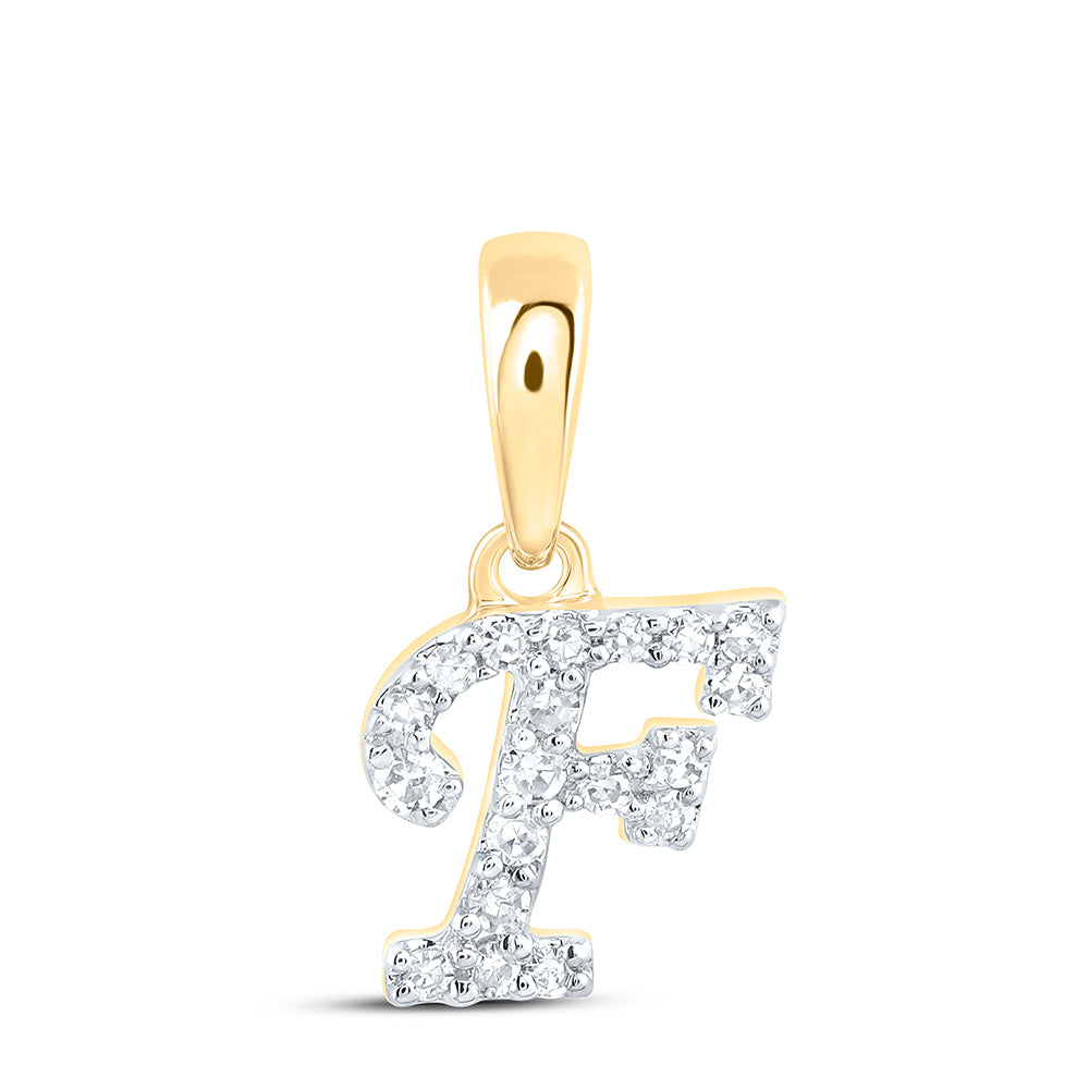 10K Yellow Gold 1/20 CTW-Natural Diamond Gift Initial "F" Pendant 0.28 Gram