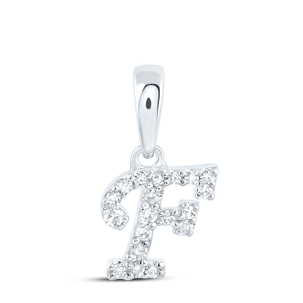 10K White Gold 1/20 CTW-Natural Diamond Gift Initial "F" Pendant 0.3 Gram