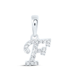 10K White Gold 1/20 CTW-Natural Diamond Gift Initial "F" Pendant 0.3 Gram