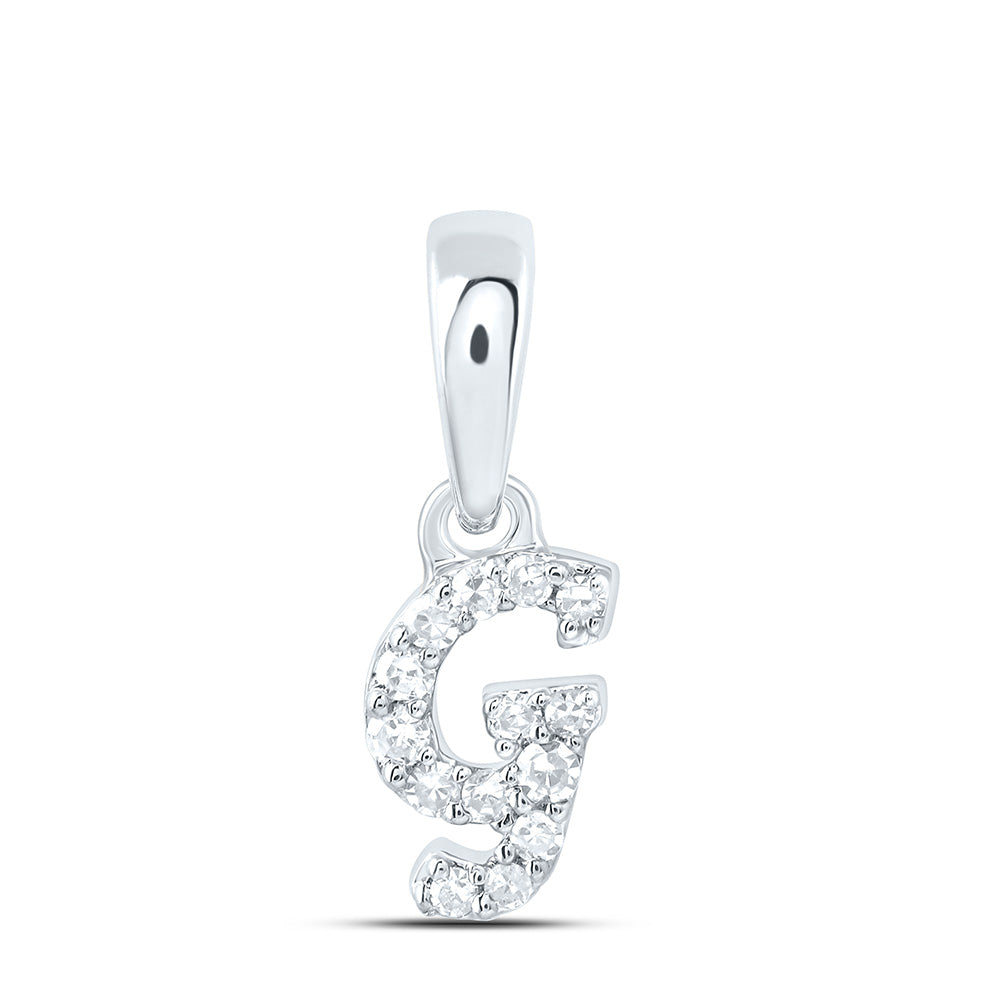 10K White Gold 1/20 CTW-Natural Diamond Gift Initial "G" Pendant 0.24 Gram