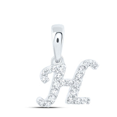 10K White Gold 1/12 CTW-Natural Diamond Gift Initial "H" Pendant 0.33 Gram