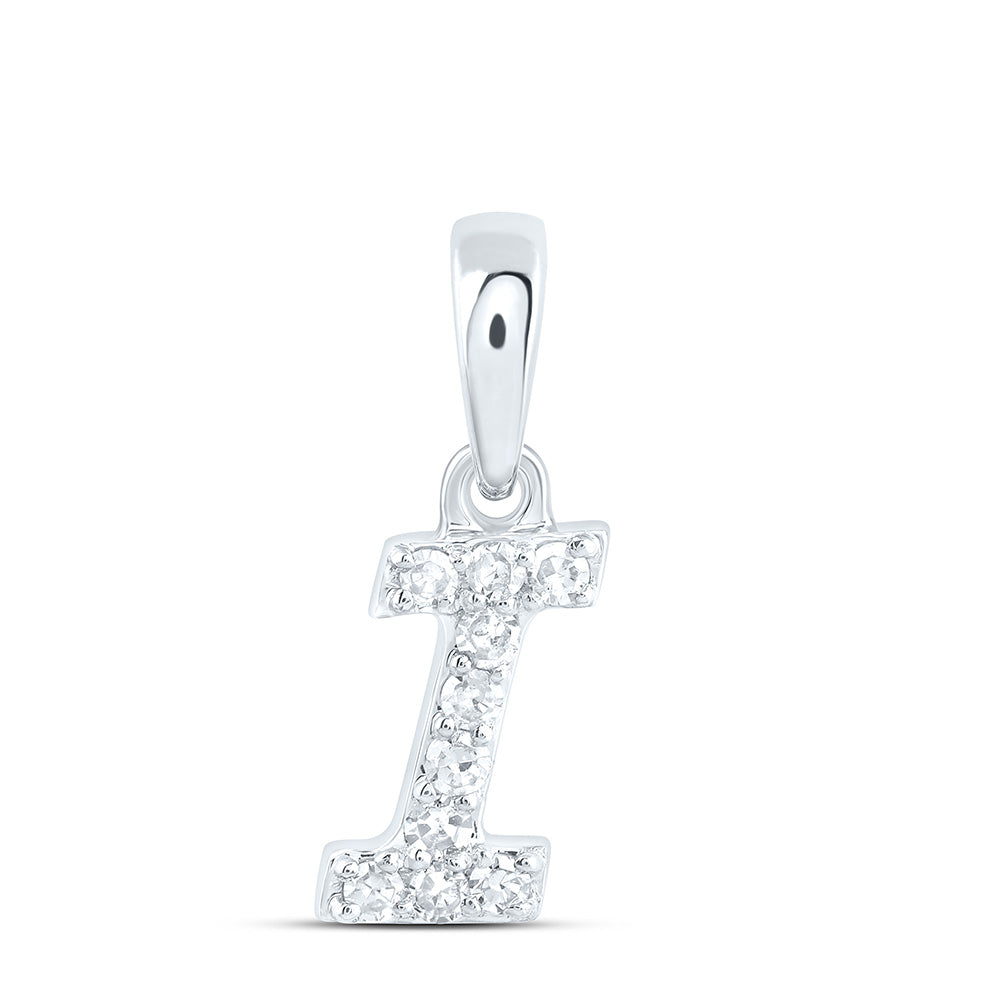 10K White Gold 1/12 CTW-Natural Diamond Gift Initial "I" Pendant 0.29 Gram