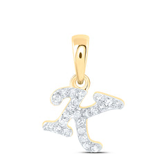 10K Yellow Gold 1/12 CTW-Natural Diamond Gift Initial "K" Pendant 0.34 Gram