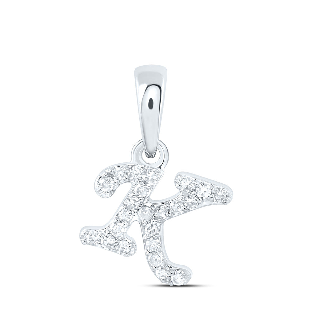 10K White Gold 1/12 CTW-Natural Diamond Gift Initial "K" Pendant 0.36 Gram