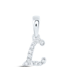 10K White Gold 1/20 CTW-Natural Diamond Gift Initial "L" Pendant 0.26 Gram