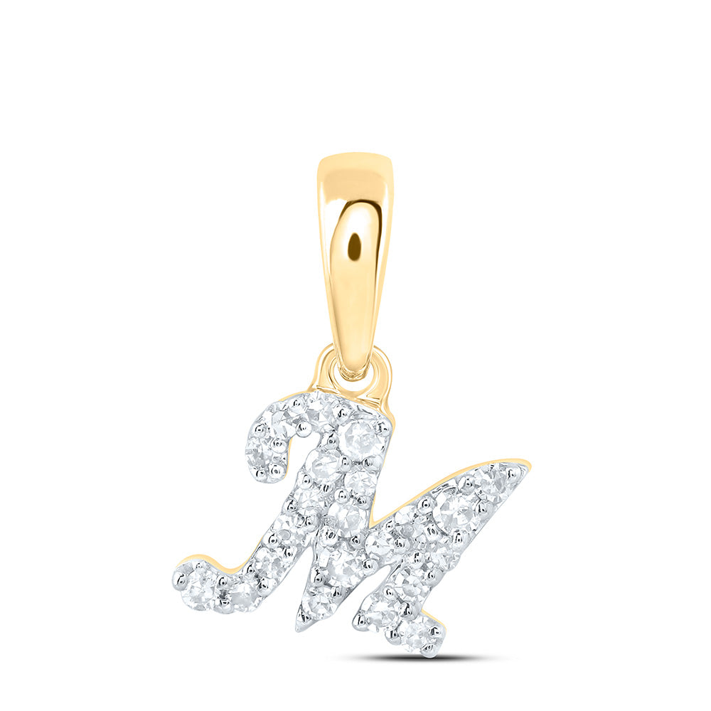 10K Yellow Gold 1/12 CTW-Natural Diamond Gift Initial "M" Pendant 0.29 Gram