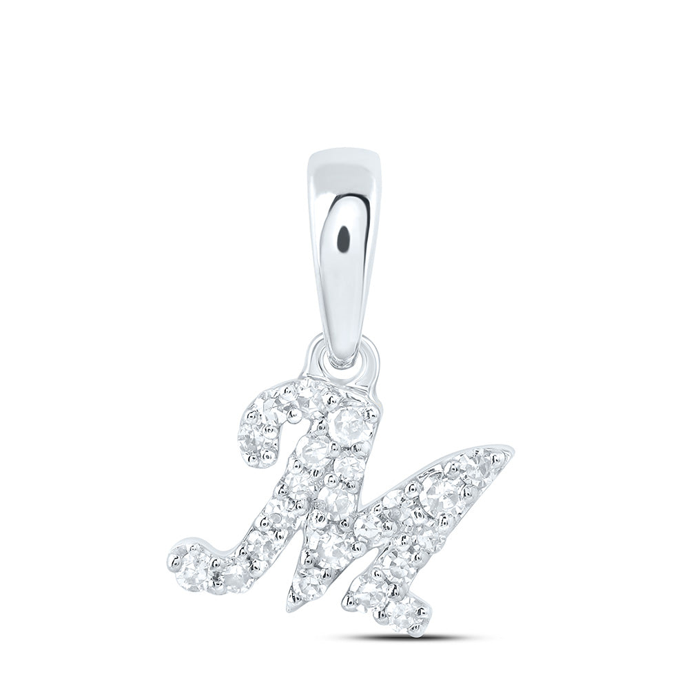 10K White Gold 1/12 CTW-Natural Diamond Gift Initial "M" Pendant 0.30 Gram