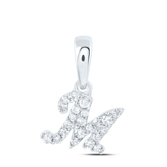 10K White Gold 1/12 CTW-Natural Diamond Gift Initial "M" Pendant 0.30 Gram