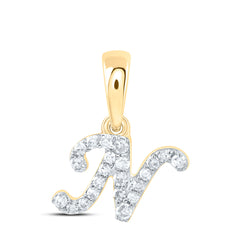10K Yellow Gold 1/12 CTW-Natural Diamond Gift Initial "N" Pendant 0.34 Gram