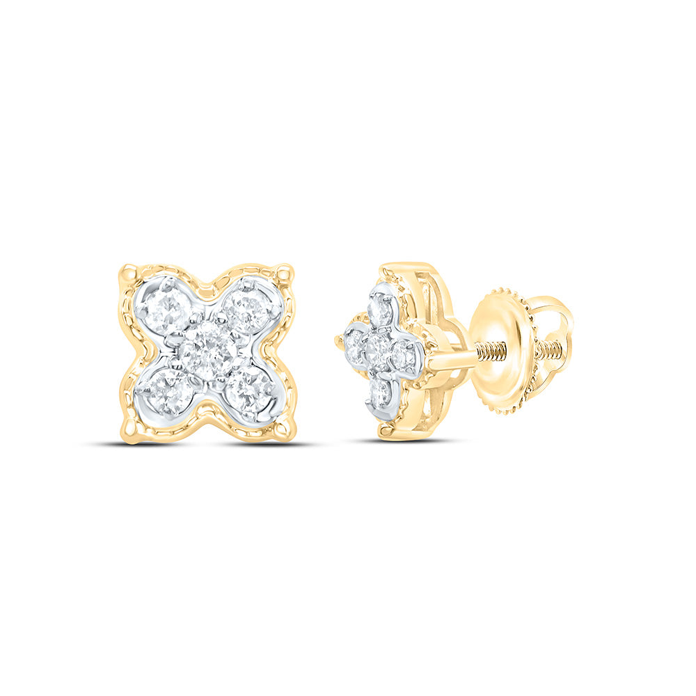 10K Yellow Gold 1/6 CTW-Natural Diamond Gift Clover Stud Earring 1.11 Gram