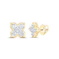 10K Yellow Gold 1/6 CTW-Natural Diamond Gift Clover Stud Earring 1.11 Gram