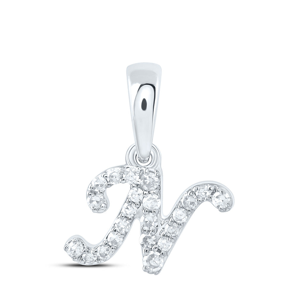 10K White Gold 1/12 CTW-Natural Diamond Gift Initial "N" Pendant 0.34 Gram