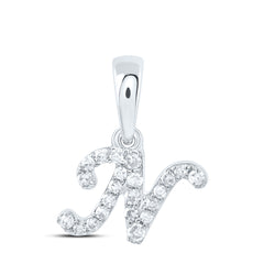 10K White Gold 1/12 CTW-Natural Diamond Gift Initial "N" Pendant 0.34 Gram