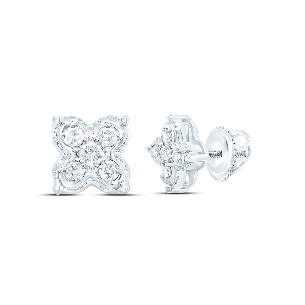 10K White Gold 1/6 CTW-Natural Diamond Gift Clover Stud Earring 1.17 Gram