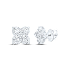 10K White Gold 1/6 CTW-Natural Diamond Gift Clover Stud Earring 1.17 Gram
