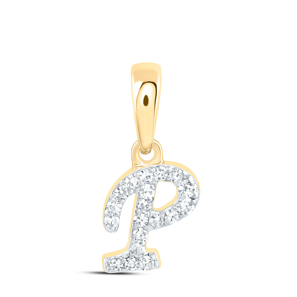 10K Yellow Gold 1/20 CTW-Natural Diamond Gift Initial "P" Pendant 0.27 Gram