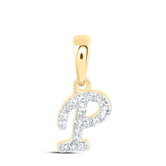 10K Yellow Gold 1/20 CTW-Natural Diamond Gift Initial "P" Pendant 0.27 Gram