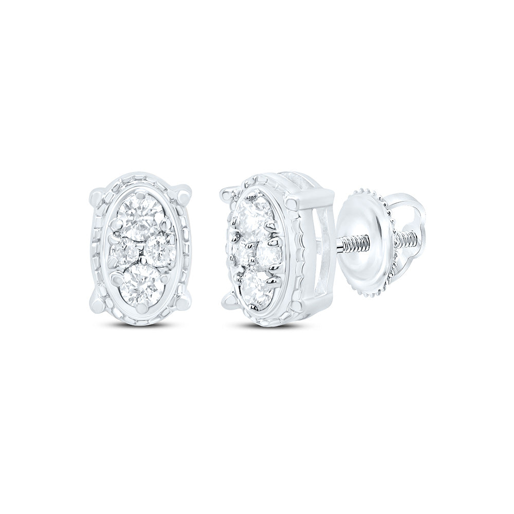 10K White Gold 1/6 CTW-Natural Diamond Gift Oval Stud Earring 0.93 Gram