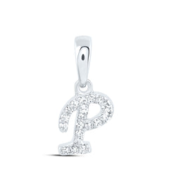 10K White Gold 1/20 CTW-Natural Diamond Gift Initial "P" Pendant 0.27 Gram