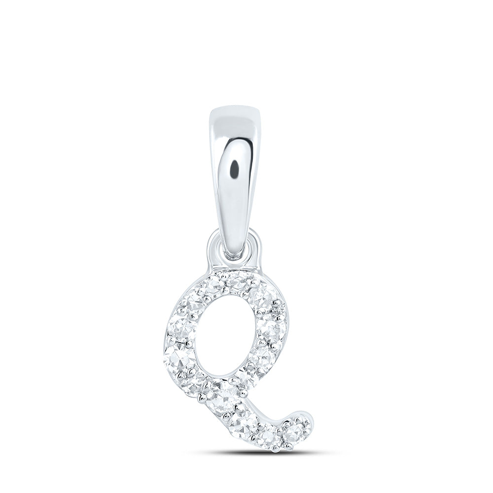 10K White Gold 1/20 CTW-Natural Diamond Gift Initial "Q" Pendant 0.24 Gram