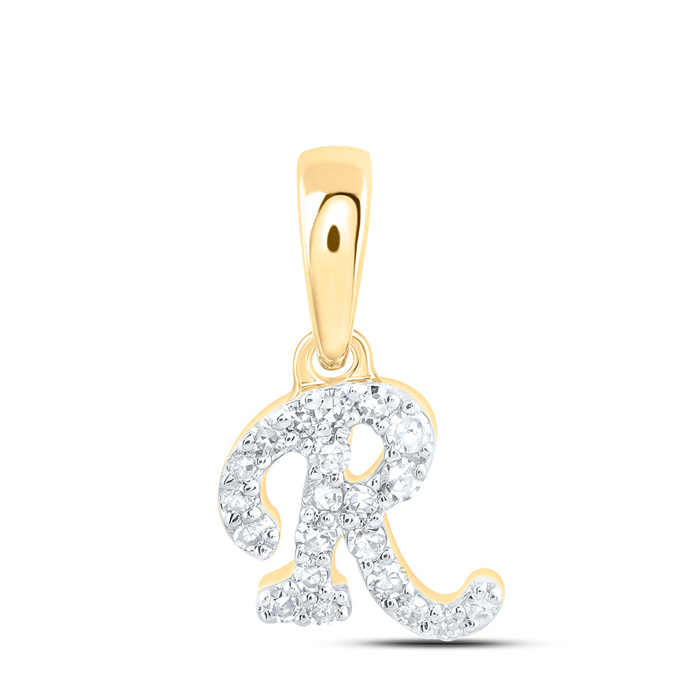 10K Yellow Gold 1/12 CTW-Natural Diamond Gift Initial "R" Pendant 0.38 Gram