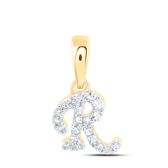 10K Yellow Gold 1/12 CTW-Natural Diamond Gift Initial "R" Pendant 0.38 Gram