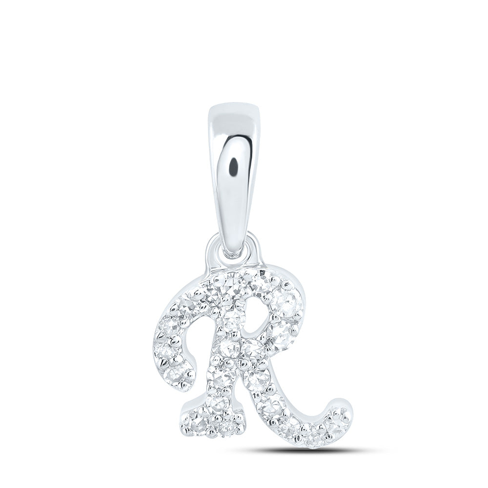 10K White Gold 1/12 CTW-Natural Diamond Gift Initial "R" Pendant 0.41 Gram
