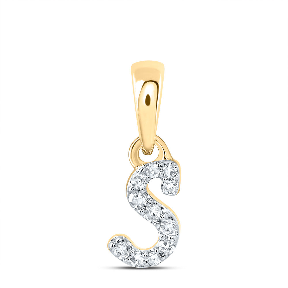 10K Yellow Gold 1/20 CTW-Natural Diamond Gift Initial "S" Pendant 0.22 Gram