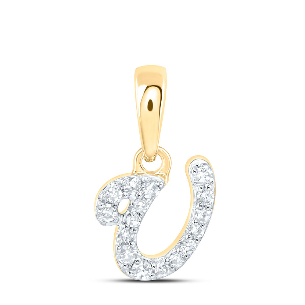 10K Yellow Gold 1/20 CTW-Natural Diamond Gift Initial "U" Pendant 0.31 Gram
