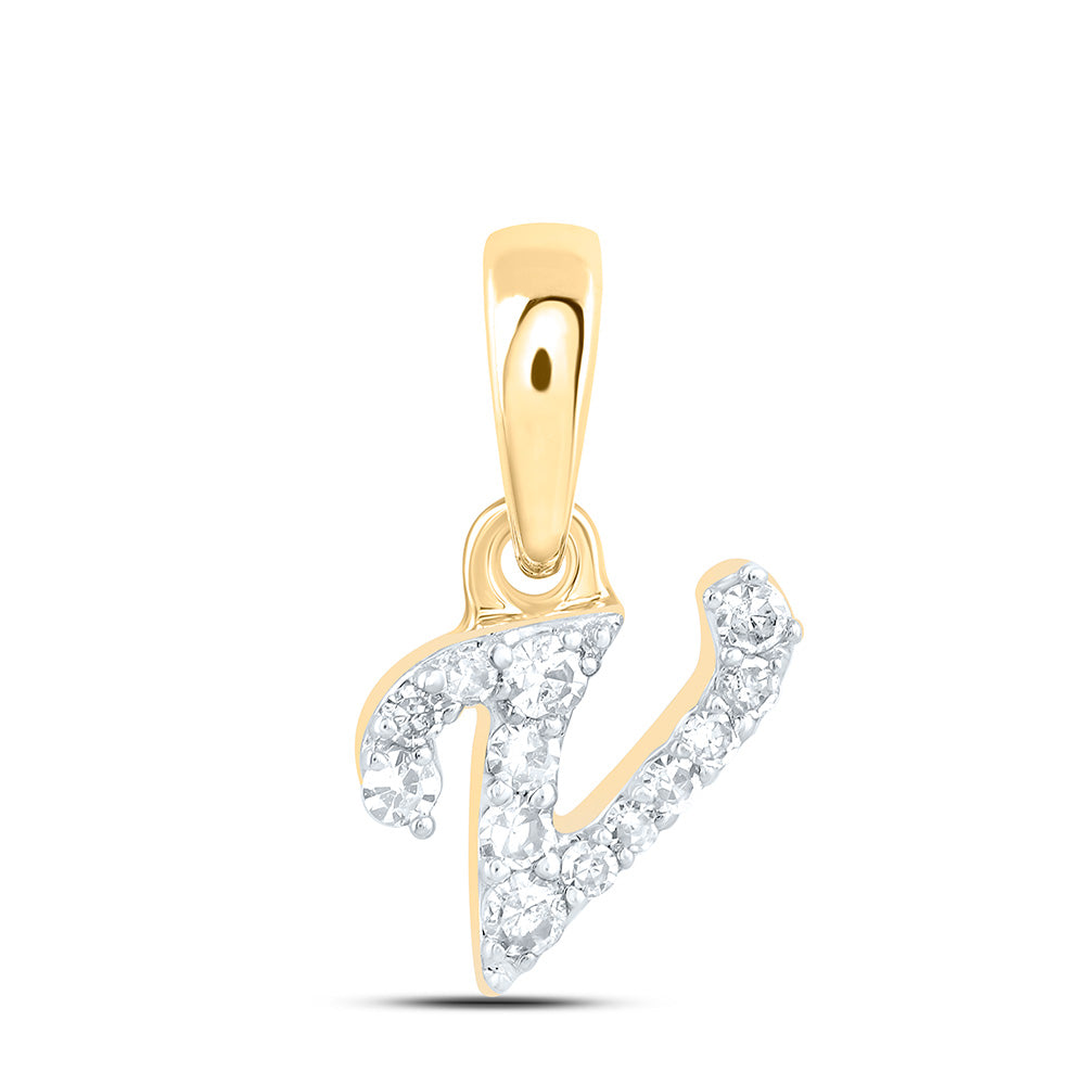 10K Yellow Gold 1/20 CTW-Natural Diamond Gift Initial "V" Pendant 0.23 Gram