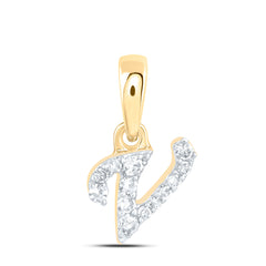 10K Yellow Gold 1/20 CTW-Natural Diamond Gift Initial "V" Pendant 0.23 Gram