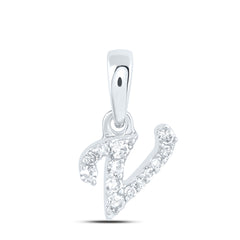 10K White Gold 1/20 CTW-Natural Diamond Gift Initial "V" Pendant 0.25 Gram
