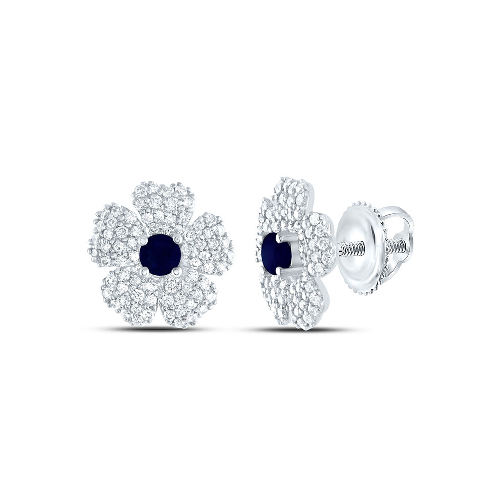 14K White Gold 3/8 CTW-Natural Diamond 2.8MM-Rd-Bs Natural Gemstone Flower Stud Earring 2.17 Gram