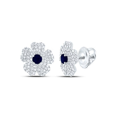 14K White Gold 3/8 CTW-Natural Diamond 2.8MM-Rd-Bs Natural Gemstone Flower Stud Earring 2.17 Gram