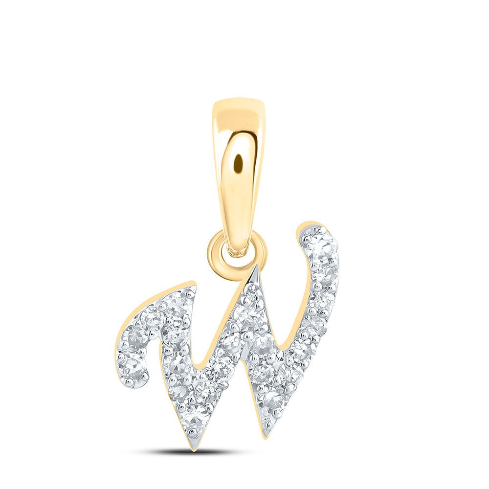10K Yellow Gold 1/12 CTW-Natural Diamond Gift Initial "W" Pendant 0.28 Gram
