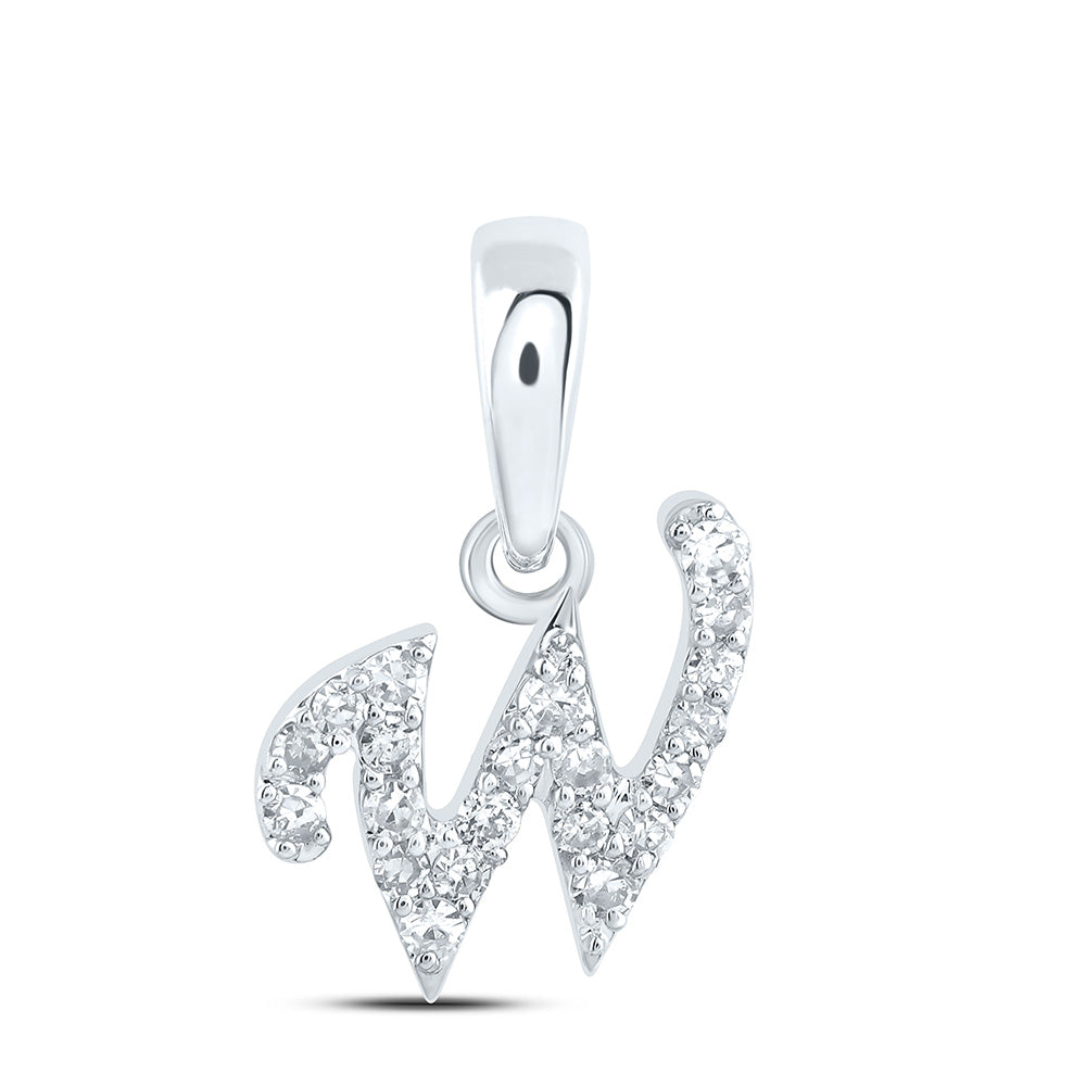 10K White Gold 1/12 CTW-Natural Diamond Gift Initial "W" Pendant 0.30 Gram