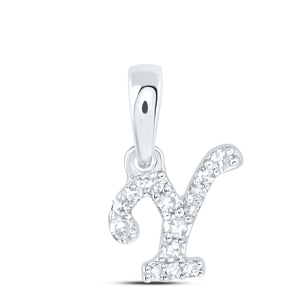 10K White Gold 1/20 CTW-Natural Diamond Gift Initial "Y" Pendant 0.28 Gram