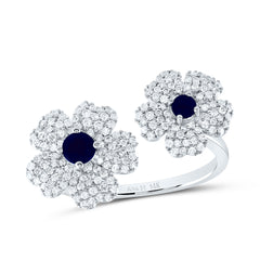 14K White Gold 1/2 CTW-Natural Diamond 2.8MM-Rd-Bs, 3.5MM-Rd-Bs Natural Gemstone Flower Ring 3.653333 Gram