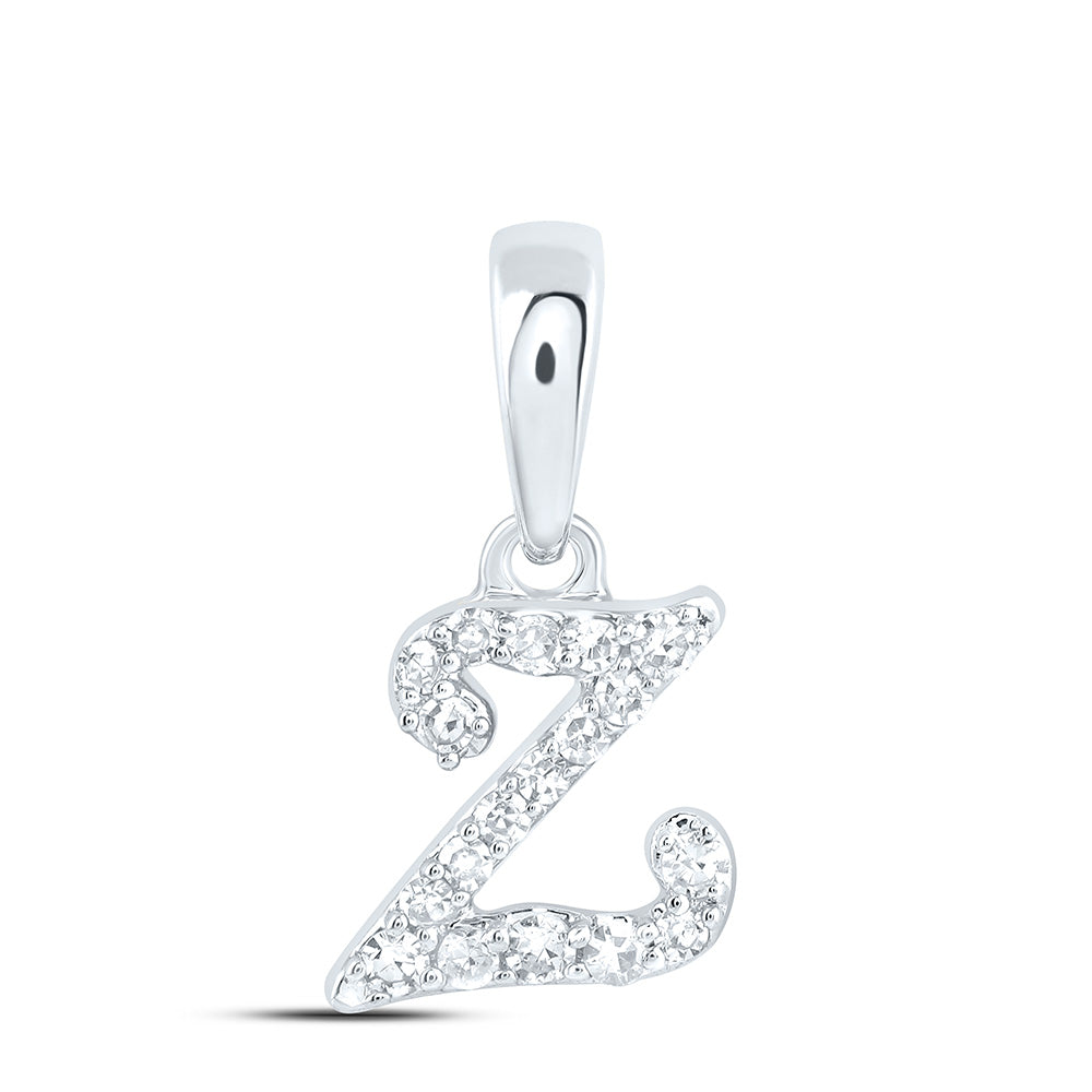 10K White Gold 1/12 CTW-Natural Diamond Gift Initial "Z" Pendant 0.27 Gram