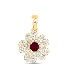 14K Yellow Gold 1/4 CTW-Natural Diamond 3.5MM-Rd-Ru Natural Gemstone Flower Pendant 1.636667 Gram