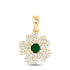 14K Yellow Gold 1/4 CTW-Natural Diamond 3.5MM-Rd-Em Natural Gemstone Flower Pendant 1.643333 Gram